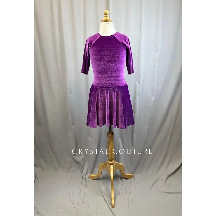 *Brand New* Dark Magenta Velvet 3/4 Length Sleeve Skating Dress