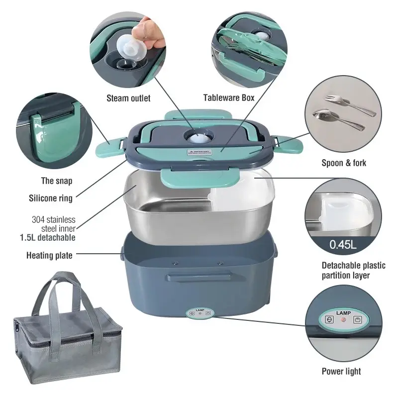 Electric Lunch Box Food Warmer Portable Heater for Car and Home - Leak Proof, Heating Microwave for Truckers Cover Container plugin lunchbox Plastic Leakproof Lunch Box Hot Food Container