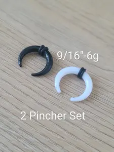 1 Black and 1 White Acrylic Pincher Ear Plugs Tunnels Tapers Horseshoes Gauges Crescents Septum Stretching 9/16 1/2 00g 0g 2g 4g 6g big long