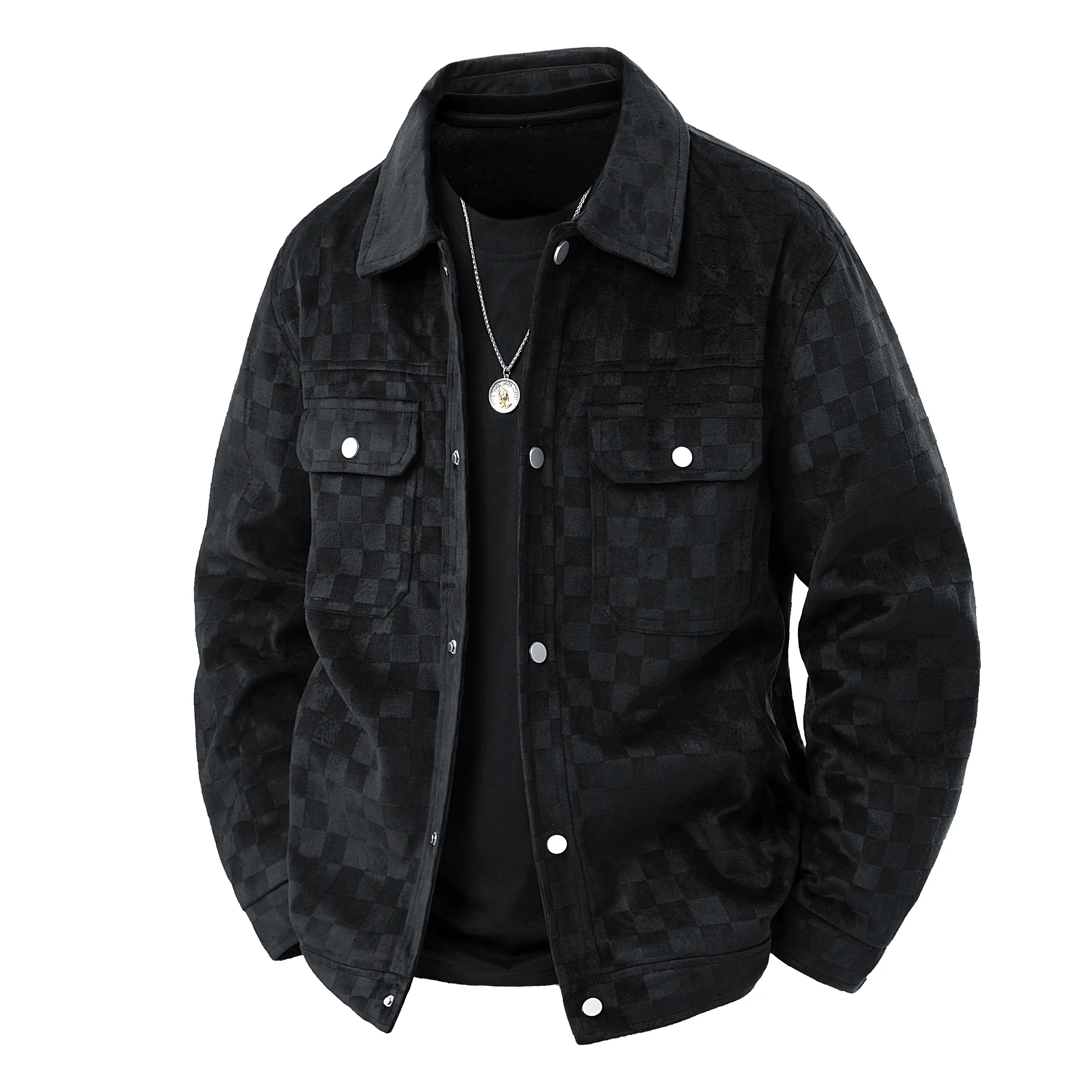 Men's Woven Plaid Plain Button Jacket - Collared Neck, Long-Sleeve, Lapel, Skin-Friendly Loose Coat with Multi-Pockets, Comfortable Fit for Daily Commute & Spring/Autumn Outdoor Activities, Fitted, Outdoor‑Ready Wear