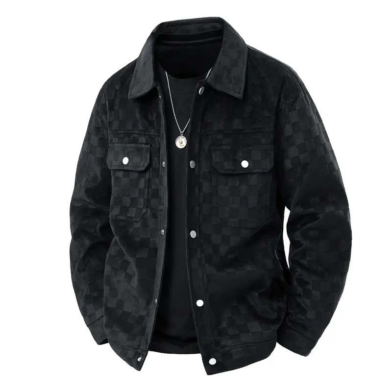 Men's Stylish Woven Plaid Button Jacket - Casual Style Outerwear, Menswear Tops, Collared Lapel Neck, Long-Sleeve, Skin-Friendly Loose Fit, Multi-Pockets, Outdoor-Ready Wear for Daily Commute & Spring/Autumn Use
