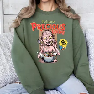 Funny Lord of the Rings Parody Sweatshirt, Tshirt and Hoodie – Gollum’s Precious Loops Retro Cereal Design, Classic Styles