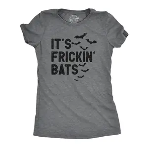 Womens Its Frickin Bats T Shirt Funny Halloween Spooky Season Bat Lovers Tee for Ladies Funny Womens T Shirts Cute Vintage Fashion Casual Ladies T-Shirt Gift Halloween Tops for Women Women's Novelty Tees Dark Grey