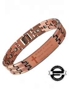 Wheat Ear Striped Cross Antique Red Copper Magnetic Bracelet, Fashionable Retro Curved Bracelet, Couple Bracelet, Includes Adjuster, Ideal Gift.