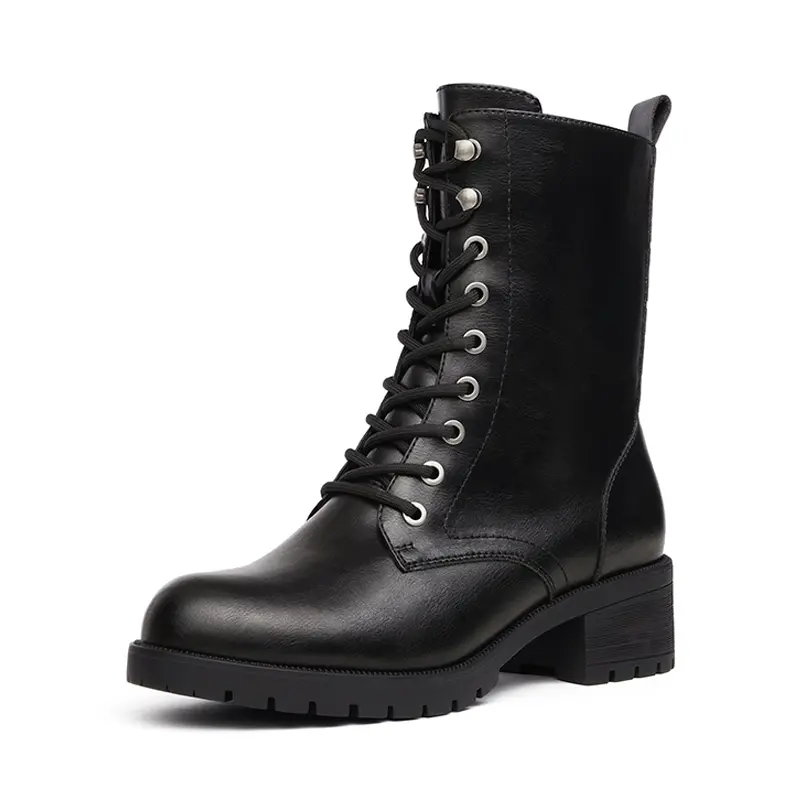 Dream Pairs Women's Mid-Calf Combat Boots, Chunky Classic Alternative Style Lace-Up Walking Shoes with a 2" Block Heel and Side Zipper