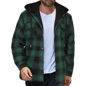 COOFANDY Men's Quilted Lined Flannel Shirt Jacket with Hood Long Sleeve Plaid Shirt Jacket