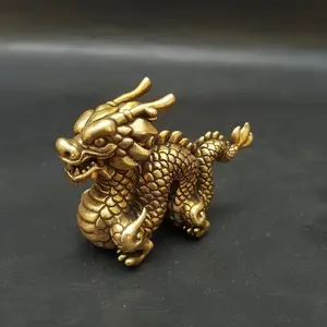 Pure Brass Good Luck Dragon Statue Feng Shui Decor, Home Office Desk Ornament, Lucky Charm Figurine for Positive Energy, Feng Shui Ornaments, Home Office Decoration, Office Desktop Ornament, Decorative Ornament