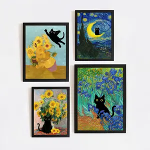 Cat Wall Art Vincent Van Gogh's Irises Cat Poster for Room Bedroom Living Room Bathroom Wall Decor