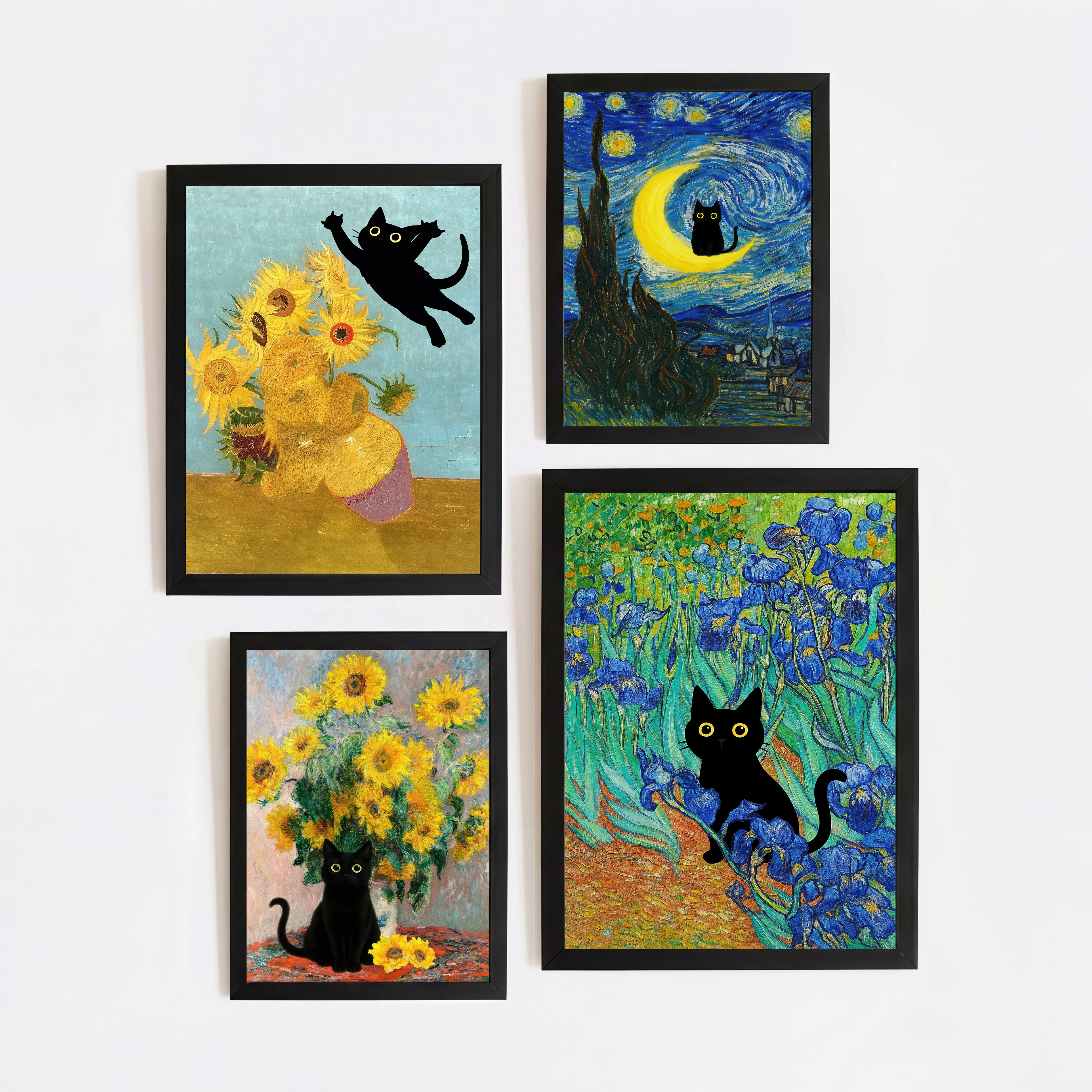 Cat Wall Art Vincent Van Gogh's Irises Cat Poster for Room Bedroom Living Room Bathroom Wall Decor