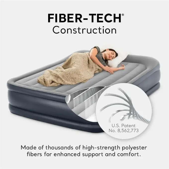 Air mattress, double air bed with built-in pump, air mattress with 3-minute automatic inflate/deflate, stable and durable Type 0 technology bed for home and camping