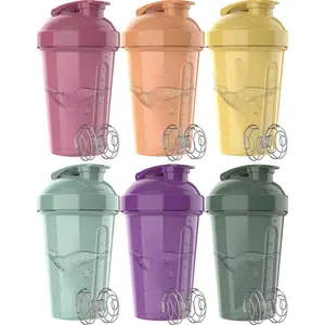 6 PACK- 20 oz Protein Shaker Bottle for Protein Mixes - 6x Wire Whisk |   Leak Proof Shaker Cups for Protein Shakes |   Stackable Protein Shaker Bottle Pack |   Dishwasher Safe (Nature Tones)