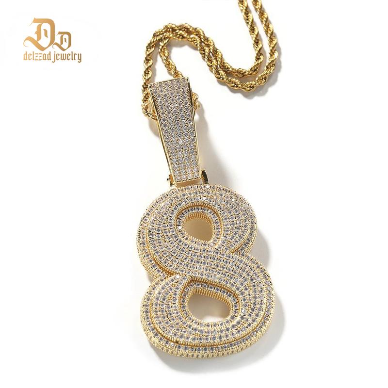 Delzzad Hip Hop Zirconia Large Number Pendant Necklace Birthday ...