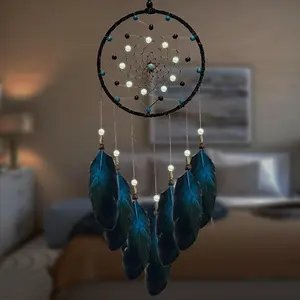 Dream Catcher for Boys Blue Dreamcatcher for Bedroom Handmade Feather Hanging Decoration Ornament Birthday Festival Craft Gift