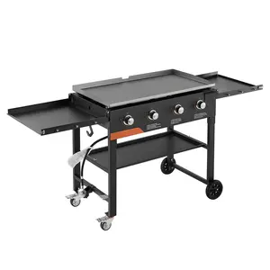 Gas Griddle, 4-Burner Flat Top Grill, 36 inch Grill Plate Foldable Propane Griddle with Wheels, 60000 BTU Outdoor Flat Top Grills for Pan-Frying, Grilling, Stir-Frying, & BBQ, Pulse Ignition