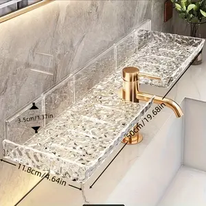 Transparent acrylic wall-mounted rack - no punching installation saves space, suitable for modern shelves in bathrooms and living rooms, which can hold toiletries, books, green plants, no drilling required for installation,