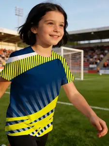 girl child jersey Blue And Yellow Diagonal Stripes Pattern Breathable, light and comfortable short-sleeved T-shirt holiday clothing elastic parent-child outfits casual children's wear soft and breathable Comfort training sports summer quick-dry