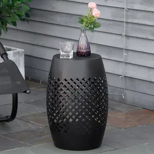 12" Steel Outdoor Side Table – Black. Boho Geometric Design. Indoor/Outdoor Multipurpose: Coffee Table, Plant Stand or Footrest. Stain-Resistant. Wipes Clean. 22 lbs Cap
