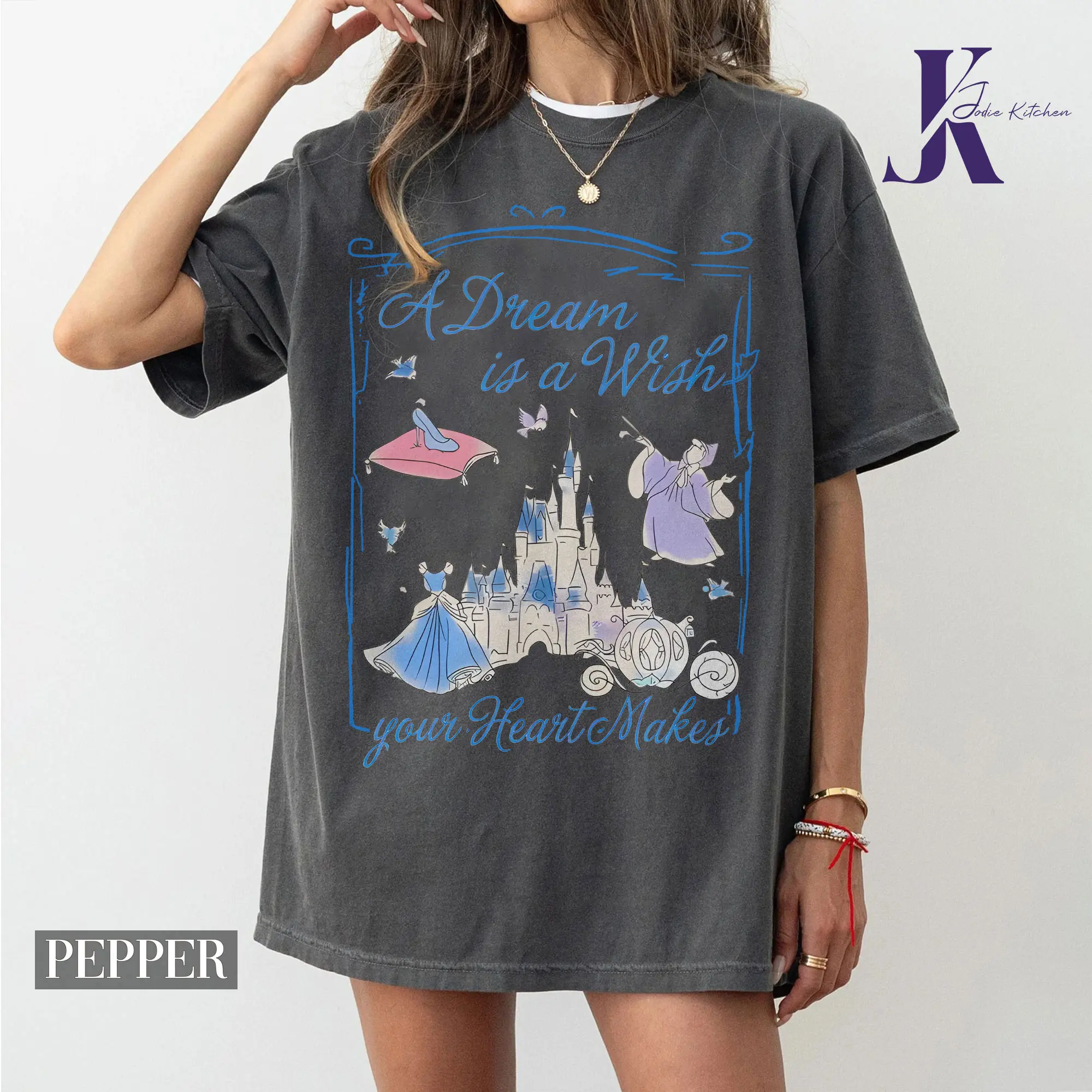 Watercolor A Dream Is A Wish Your Heart Makes Shirt, Cute Princess Cinderella Tee, Cute Land Shirt, Magical Castle Tee, Cinderella est 1950 Top Womenswear