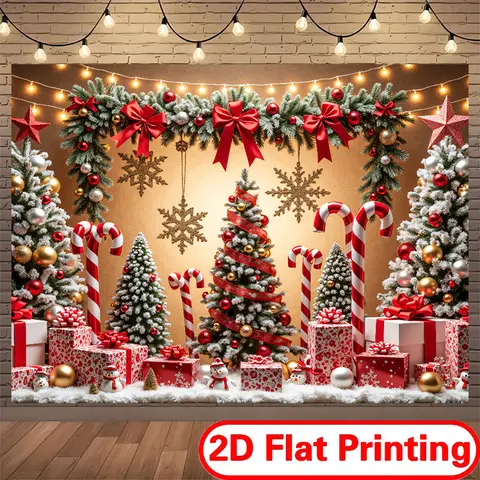 Valentine’s Day Party Banner - Durable 2D Flat Printing Polyester Backdrop with Festive Ornaments, Snowflakes, Candy Canes, Vibrant Decoration for Romantic Events