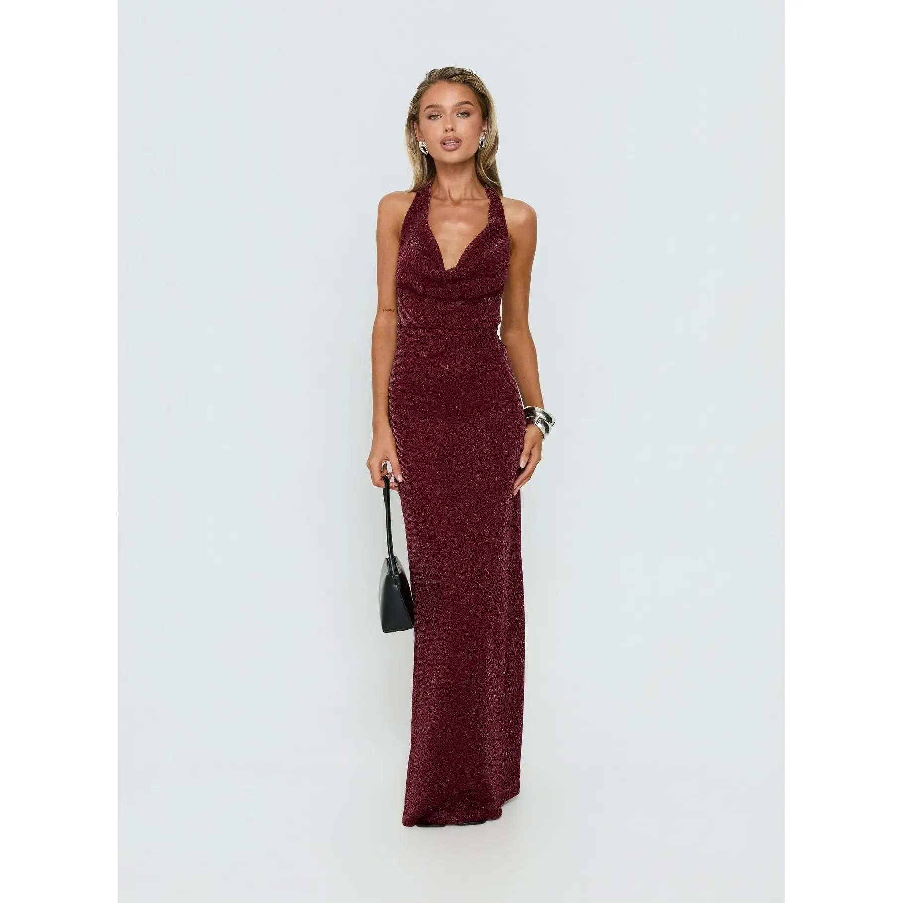 Wild Bunch Cowl Neck Backless Maxi Dress Burgundy