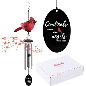 Cardinal Gifts, Cardinal Wind Chimes, Cardinal Memorial Gifts for Loss of Loved One, Sympathy  Ideas for Bereavement, Condolence, Remembrance, Red Cardinal Figurine Decor, 26" Small Size