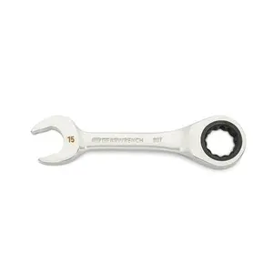 Gearwrench KD86845 15 mm 90 Tooth Stubby Combo 12 Point Stubby Combination Ratcheting Wrench