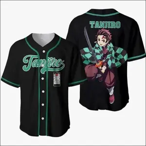 BaseMode Anime Jersey Demon Slayer Tanjiro Baseball Jersey Kimetsu No Yaiba Unisex Cosplay Shirt Lightweight Breathable Fan Gift Loose Fit