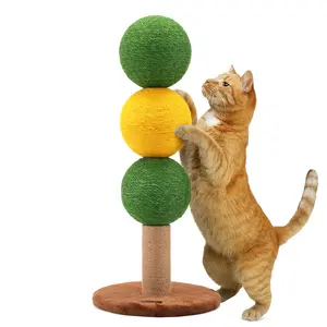 Colorful Sisal Cat Scratching Post with Balls - Interactive Toy for Indoor Kittens, Solid Wooden Base, Multi - level Fun
