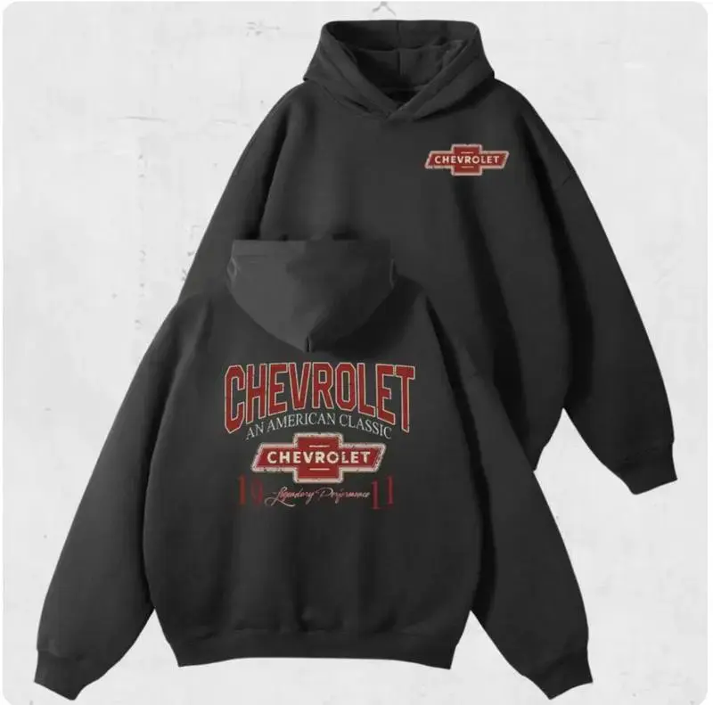 Streetwear Vintage Chevroletttt American Hoodie – 90s Style Unisex Car Lover Pullover, Classic Chevy Accessories Shirt