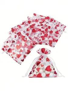 Heart-Shaped Mesh Drawstring Gift Bag, Perfect for Jewelry, Cosmetics, Valentine's Day Gifts, Christmas, Wedding Favors, Travel Essentials