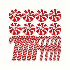 23 Pieces of Christmas Red Candy Cane Fan-shaped Aluminum Foil Balloons Set, Suitable for Christmas Party Decoration, Birthday Party, New Year Party and Other Festival Decoration.