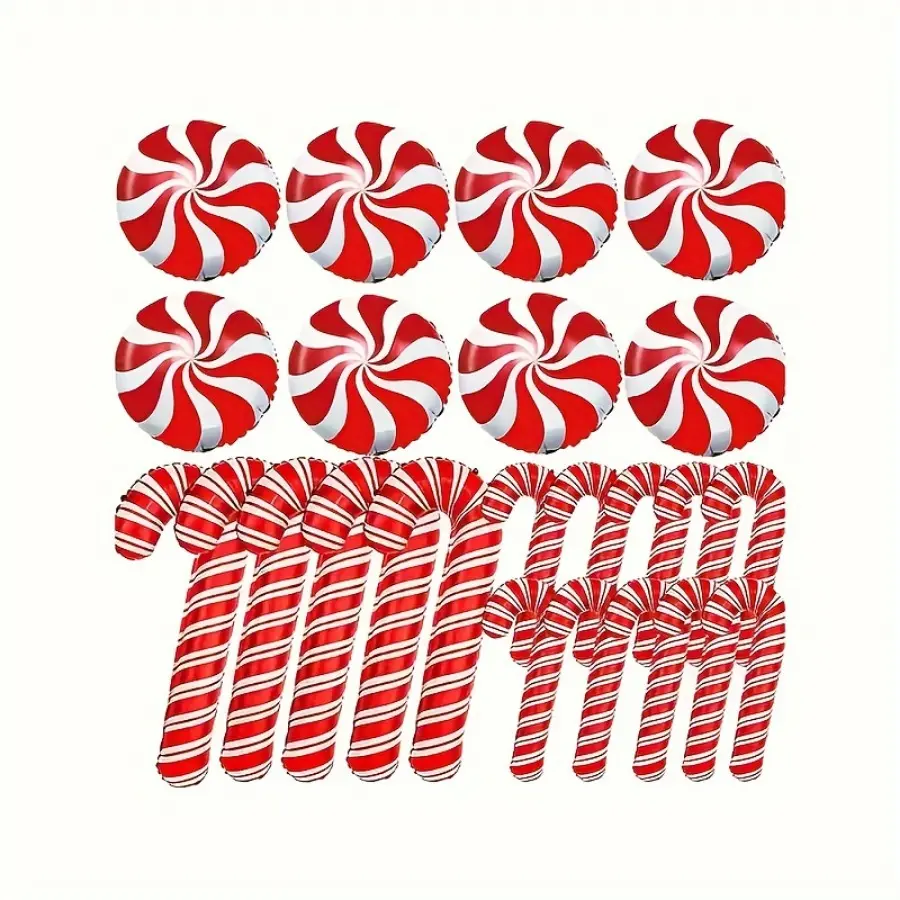 23 Pieces of Christmas Red Candy Cane Fan-shaped Aluminum Foil Balloons Set, Suitable for Christmas Party Decoration, Birthday Party, New Year Party and Other Festival Decoration.