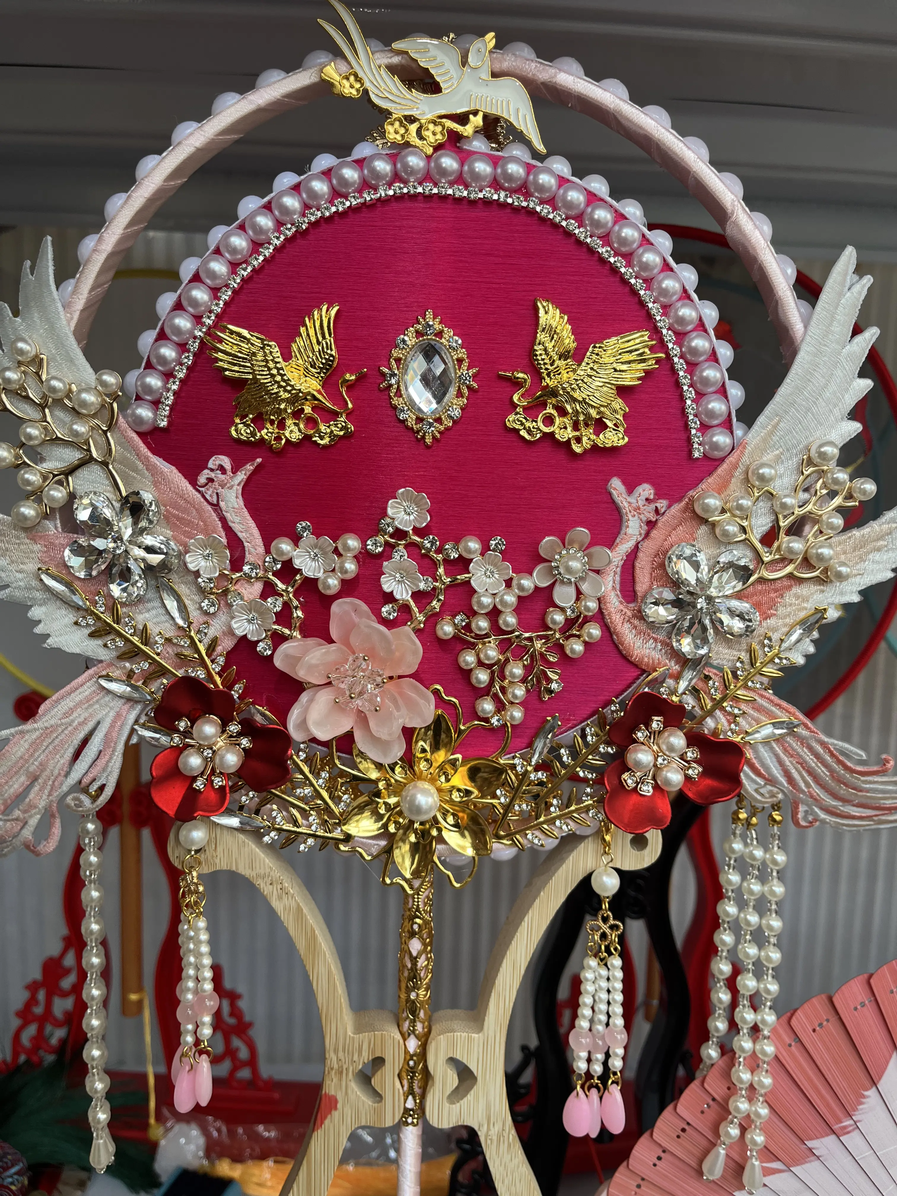 custom order double layer silk fan-pink