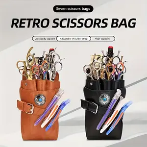 Barber's synthetic leather scissor bag, salon barber with scissor synthetic leather cover, suitable for barber, barber, pet beautician with shoulder strap storage bag