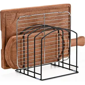 1PC Cutting Board Organizer, Heavy Duty Rack with 2 Extra Wide (1.38") & 3 Narrow (0.78") Slots, Specialized Storage for Thick Butcher Blocks, Baking Sheets, Lids and Pans, Matte Black