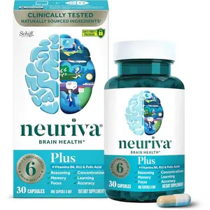NEURIVA Plus Brain Supplement for Memory and Focus Clinically Tested Nootropics for Concentration for Mental Clarity, Cognitive Enhancement Vitamins B6, B12, Phosphatidylserine 30 Capsules