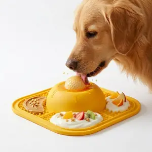 2-in-1 Slow Feeder Dog bowl & Lick Mat , with Rolling Ball, dog licking bowl,Less Splash and Suction Cup Base, Anxiety Relief and Mental Stimulation, Bone Broth Yogurt Feeder, All Dogs & Cats