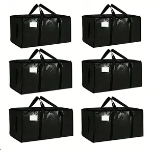 Heavy Duty Large Moving Storage Tote Bags Waterproof Foldable Clothes Organizer with Strong Handles, Ideal for Moving Out College Dorm Seasonal Clothing Comforter Blanket Closet Storage, 6 Pack Black Blue Storage Bags