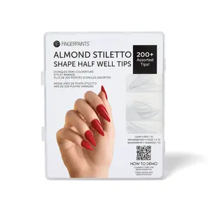 FingerPaints Almond Stiletto Shape Half Well Tips, Flexible, Quick to Apply & Easy to Blend, 200 Ct