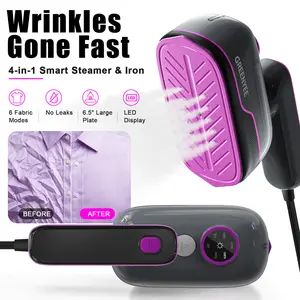 【Mother’s Day Gift】GREENYEE 4-in-1 Smart Garment Steamer & Iron for Clothes, No-Leak Handheld Travel Steamer with 6 Fabric Modes, LED Display, 6.5” Large Plate, 150ml Tank for Home, Work & Travel