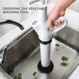 1pc Powerful Heavy-Duty Drain Jet Gun | Adjustable Pressure Air Plunger Tool for Unclogging Bathroom, Sink, and Floor Drains, No Electricity Needed, Durable White Plastic Design with Flexible Rubber Hose