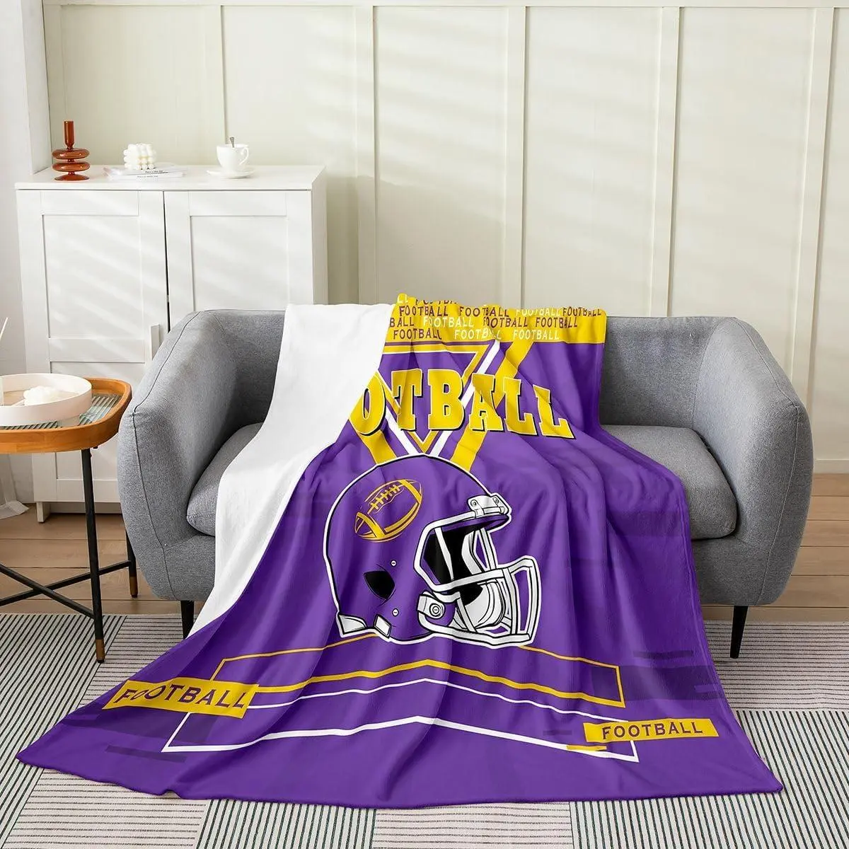 Football Throw Blanket,Rugby Fleece Blanket,Football Helmet Bed Blanket,Sports Flannel Blanket Living Room