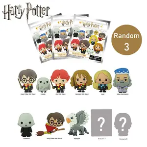 3PCS Harry Potter Mystery Blind Box Bag Clip Officially Licensed 3D Character Series 3 Pendant Keychain Harry Potter and Hermione and Ron or Other Characters Random Three For Valentine's Day Anniversary Party Gifts To Best Friends Family Boyfriend