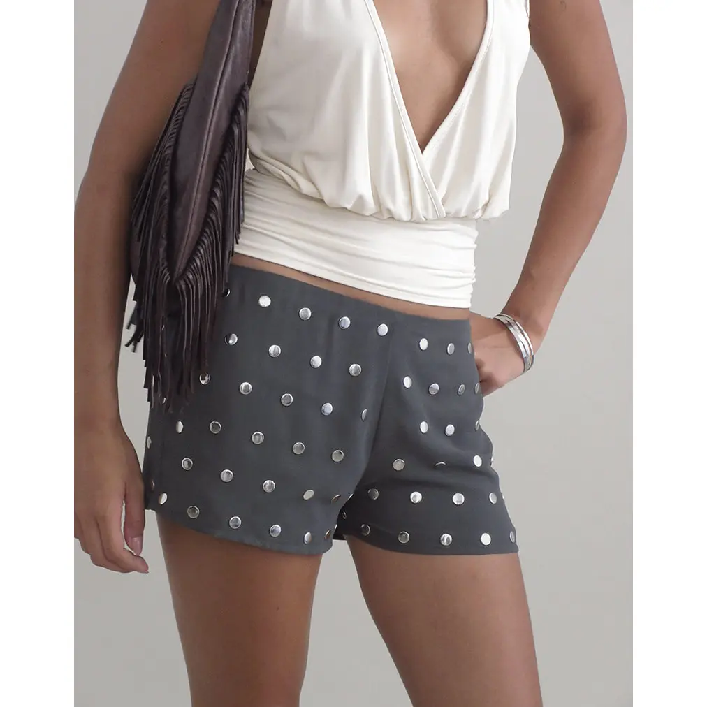 Kenta Hot Pant in Studded Chiffon Dark Grey