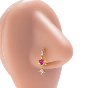 Hoop Nose Ring| Gold Nose Hoop | Piercing Required | Nose Jewelry | Nose Ring w/ dangle heart | Gold Nose Jewelry Female Female nose hoop