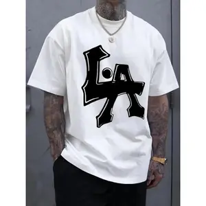 Men's Letter Print Round Neck Tee, Regular Fit Casual Short Sleeve T-shirt for Men Summer, Men's  for Daily Wear
