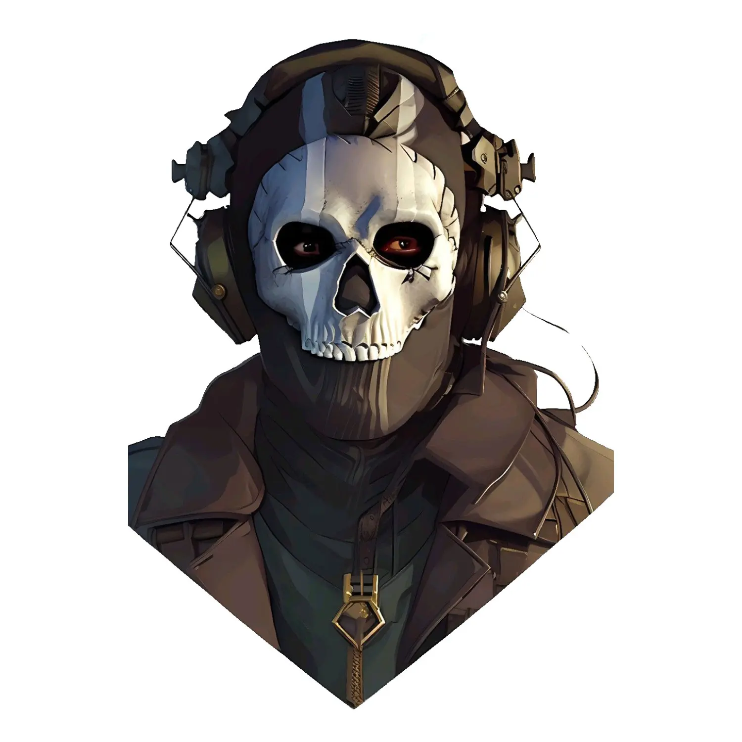 Skull Tactical Operator Sticker, Dark Military Combat Aesthetic with Headset Gear for Laptop, Water Bottle, Phone Case & EDC Equipment