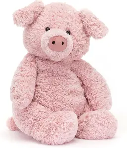 Jellycat Barnabus Pig Plush Toy with Gift Bag, Soft Pink Stuffed Animal, Cute Farm Animal Teddy, Curly Tail Piggy Gift for Kids, Baby Shower, US Stock