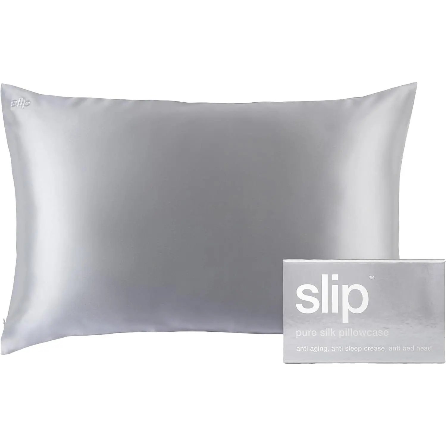 Slip Original Queen Size Silk Pillowcase - 100% Pure 22 Momme Mulberry Silk, Hypoallergenic Bedding, Experts-Recommended for Skin Radiance, Silver, 853218006339
