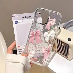 Shining Bow Electroplated Phone Case with Soft Border and Hard Back for iPhone 17 16 15 14 13 12 Pro Max Plus Featuring Elegant Bow Design